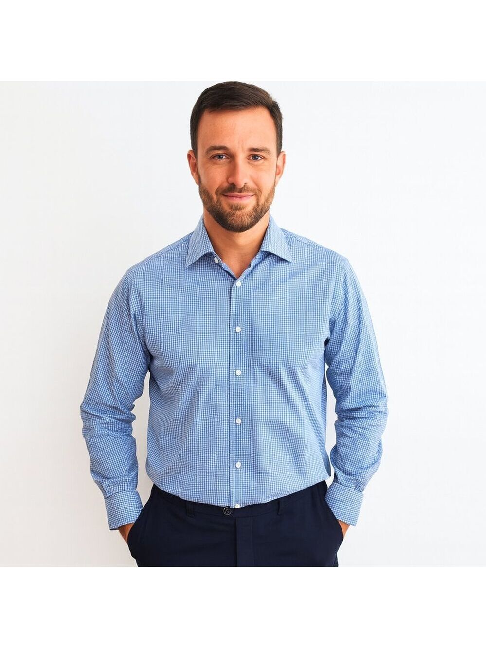 Thomas Pink Blue Check Shirt 17 Cotton Tailored Fit Button Front Businesscore